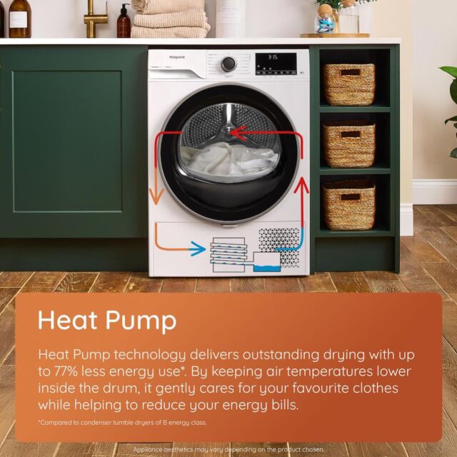 Hotpoint CHD94MWBSUK Fabric Care 9kg Heat Pump Tumble Dryer with HomeWhiz