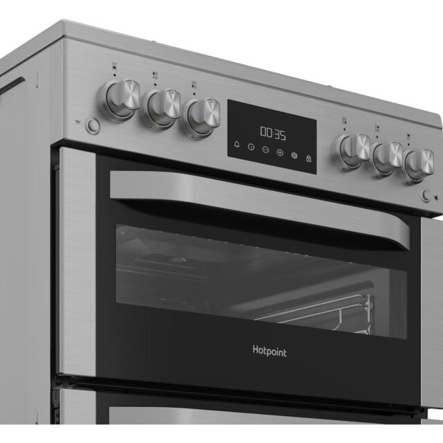 Hotpoint HDG6GDCWX 60cm Freestanding Gas Double Oven Cooker with Glass Lid