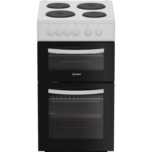 Indesit ITE5EMW Freestanding 50cm Electric Cooker with Solid Plate Hob