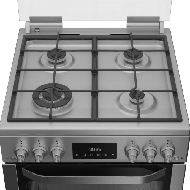 Hotpoint HDG6GDCWX 60cm Freestanding Gas Double Oven Cooker with Glass Lid