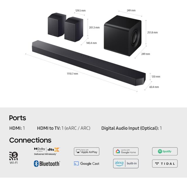 Samsung HW-Q930F 9.1.4ch Q-Series Soundbar, Subwoofer, Rear Speakers, Dolby Atmos, Amazon Alexa, App