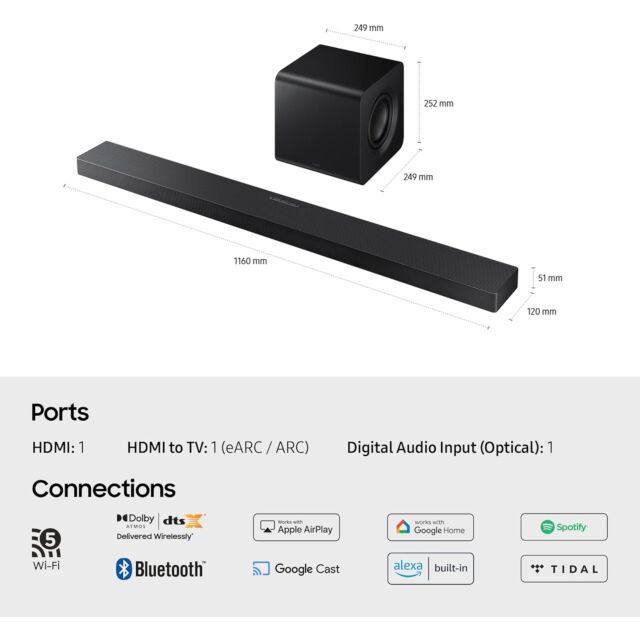 Samsung HW-QS700F 3.1.2ch Q-Series Soundbar, Subwoofer, Dolby Atmos, Apple AirPlay